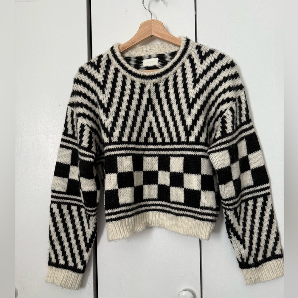 MOTHER Black and Cream Patterned Sweater